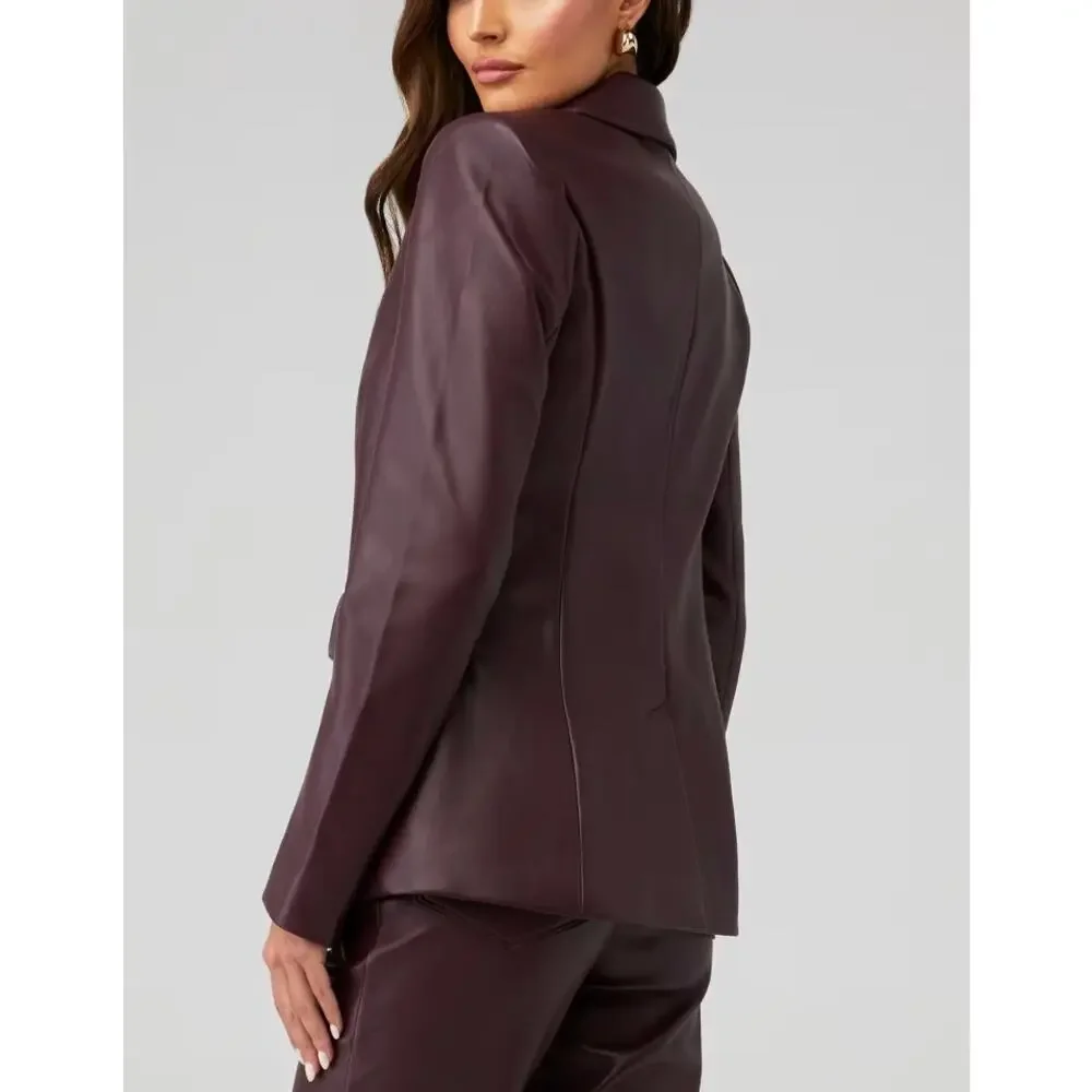Women’s Plum Faux Leather Blazer Jacket - Picture 10 of 16